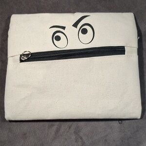 Ganz Funny Face Undyed Canvas Fully Lined Makeup Bag NWOT 9.5" x 8" Dbl Zipper